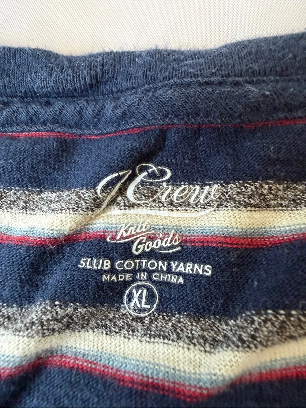 J.Crew Knit Goods Slub Cotton Striped T-Shirt Navy Blue Red Mens XL Unisex